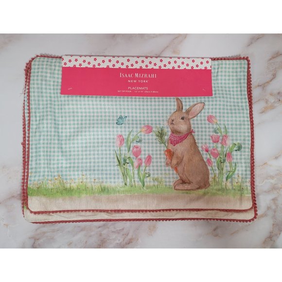 NEW Isaac Mizrahi Bunny Easter Placemats Set of 4 - Picture 1 of 5